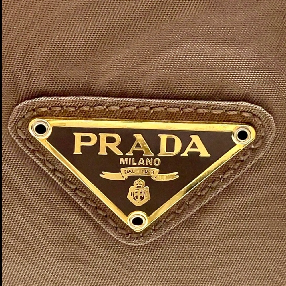 Auth PRADA Triangle Logo Tessuto Nylon Brown Chain Shoulder - Picture 15 of 17